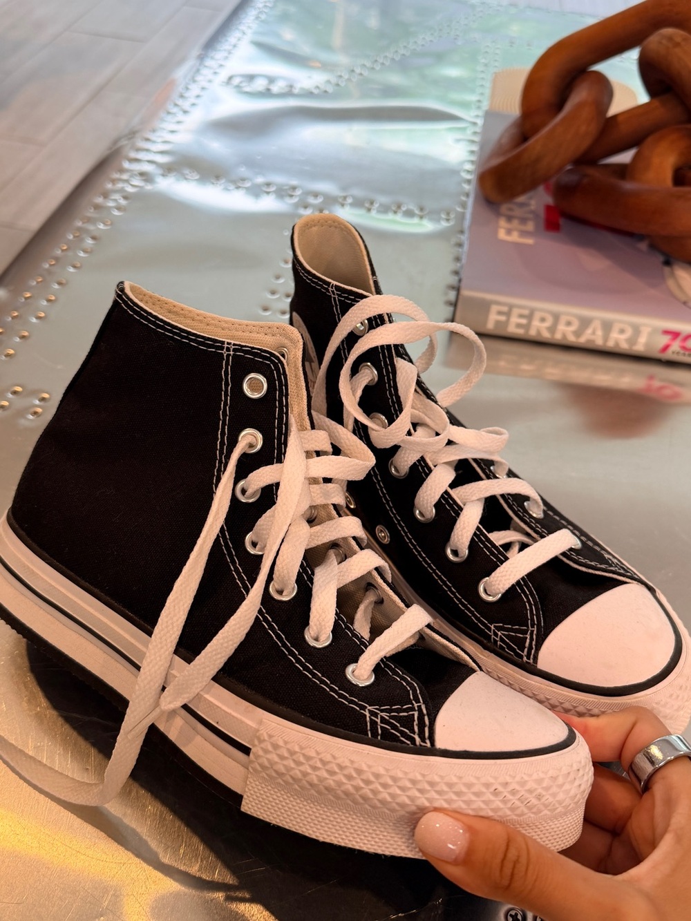 Junior size 3 Converse Black and White High-Top Sneakers